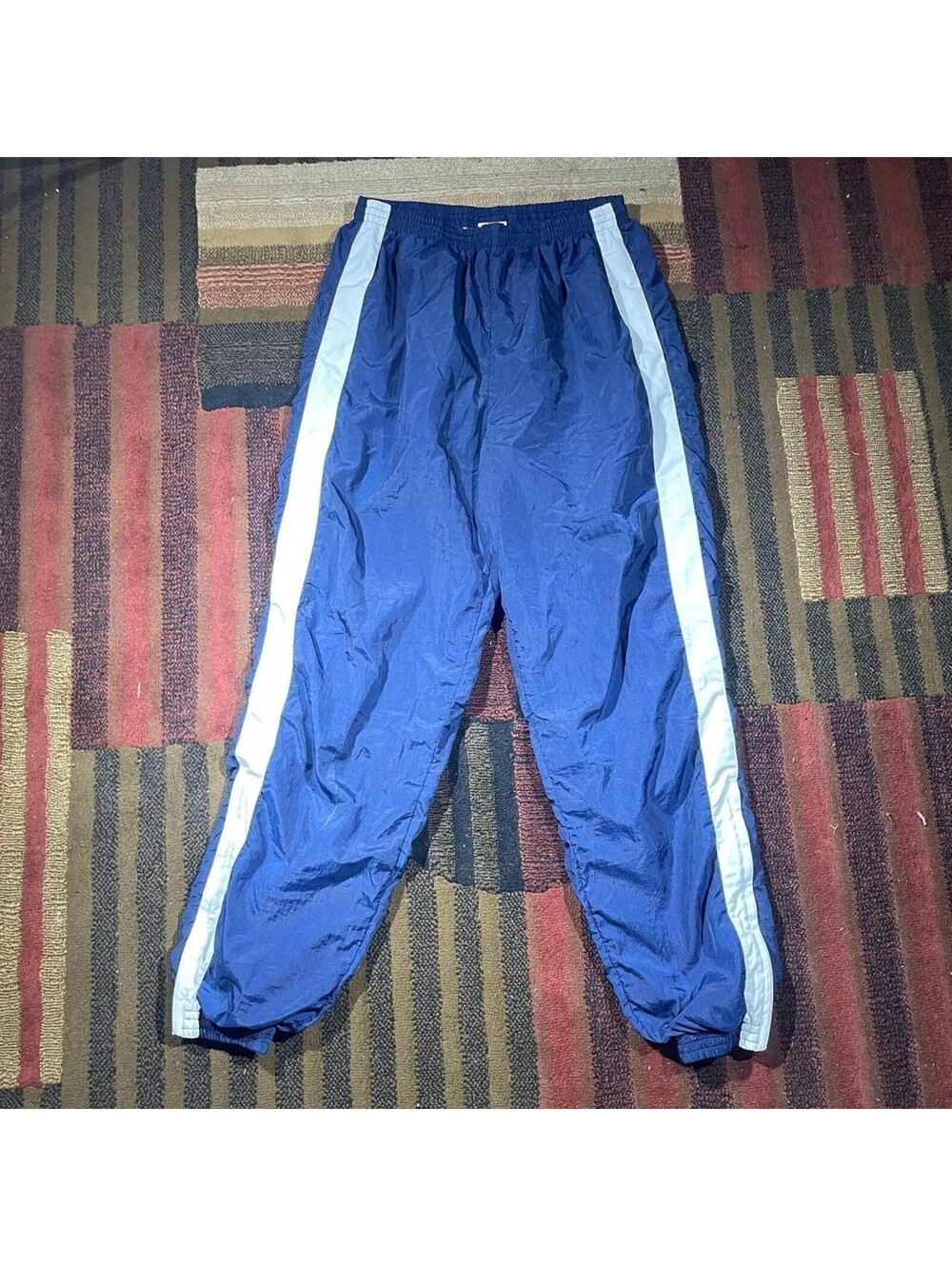 Vintage 90s Nike Track Pants Mens L Blue White Stripe Nylon